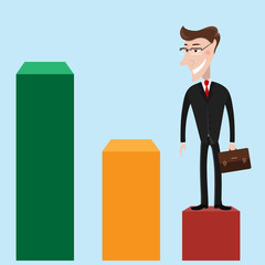 Career ladder. Businessman with bag. The concept of business success, and the idea of a startup. Vector illustration