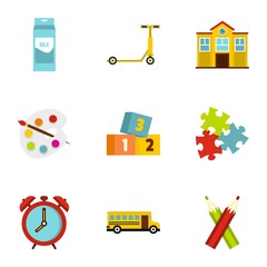 School time icons set, flat style