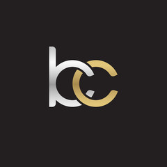 Initial lowercase letter kc, linked overlapping circle chain shape logo, silver gold colors on black background
 

