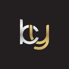 Naklejka premium Initial lowercase letter ky, linked overlapping circle chain shape logo, silver gold colors on black background 