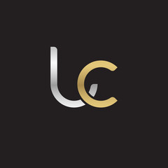 Initial lowercase letter lc, linked overlapping circle chain shape logo, silver gold colors on black background
 
