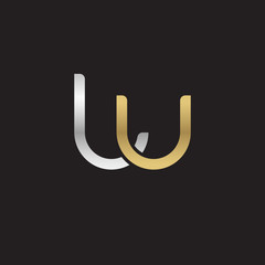Initial lowercase letter lu, linked overlapping circle chain shape logo, silver gold colors on black background