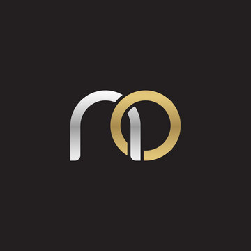 Initial lowercase letter no, linked overlapping circle chain shape logo, silver gold colors on black background
 
