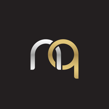 Initial lowercase letter nq, linked overlapping circle chain shape logo, silver gold colors on black background
 

