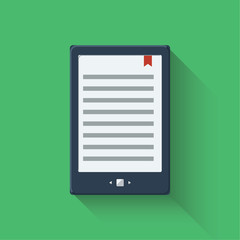 Electronic book reader tablet. Flat design. Vector illustration.