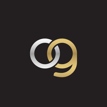 Initial lowercase letter og, linked overlapping circle chain shape logo, silver gold colors on black background
 
