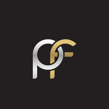 Initial lowercase letter pf, linked overlapping circle chain shape logo, silver gold colors on black background
 
