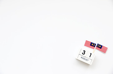 Fototapeta na wymiar AUGUST 31 Wooden calendar Concept independence day of Malaysia and Malaysia national day.top view with space for your text