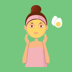 Beautiful girl inflicts a mask of clay or cream on the face. Beauty, body care concept. Vector illustration