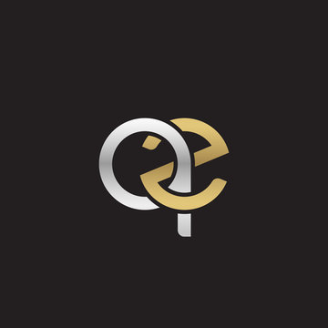 Initial lowercase letter qz, linked overlapping circle chain shape logo, silver gold colors on black background