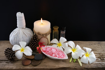 Spa massage compress balls, herbal ball on the wooden with treaments spa , Thailand, soft and select focus.