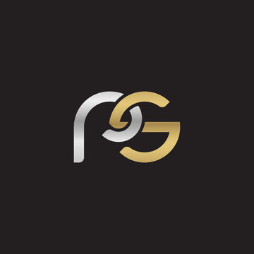 Initial lowercase letter rs, linked overlapping circle chain shape logo, silver gold colors on black background