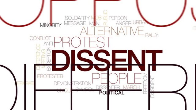 Dissent animated word cloud, text design animation. Kinetic typography.