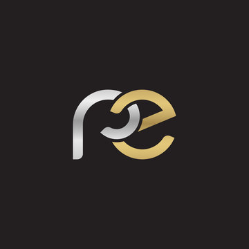 Initial lowercase letter rz, linked overlapping circle chain shape logo, silver gold colors on black background
