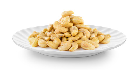 cashew nut in plate on white background