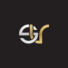 Initial lowercase letter sv, linked overlapping circle chain shape logo, silver gold colors on black background