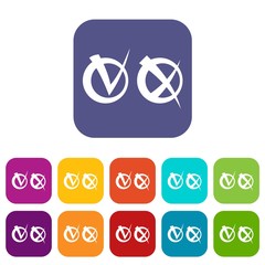 Tick and cross in circles icons set