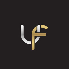 Initial lowercase letter uf, linked overlapping circle chain shape logo, silver gold colors on black background © ariefpro