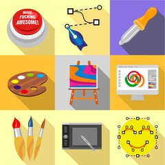 Art school icons set, flat style