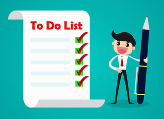 To do list note with businessman holding a pen/ priority business concept.