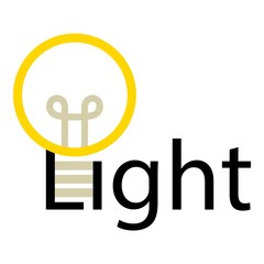 Word light with lamp icon, cartoon style