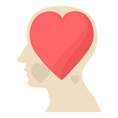 Head with heart icon, cartoon style