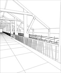 Fototapeta premium Abstract industrial building constructions indoor. Tracing illustration of 3d.