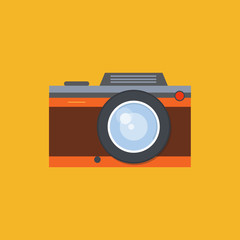 Retro camera, vintage camera, flat style design. Old photo camera. Photo shooting. Vector illustration
