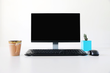 Fototapeta premium computer screen PC. for business on the table,with space for your text