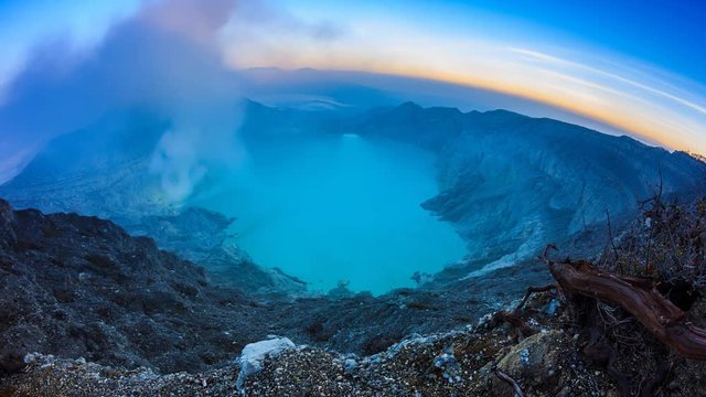 Kawah Ijen Volcano Crater Landmark Nature Travel Place Of Indonesia 4K Dawn To Day Time Lapse