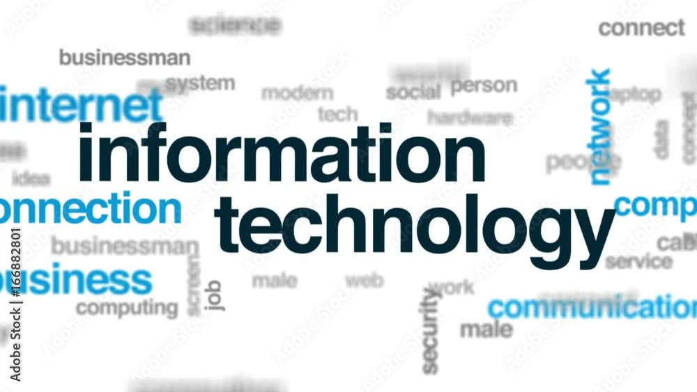 Poster information technology animated word cloud, text design animation.
