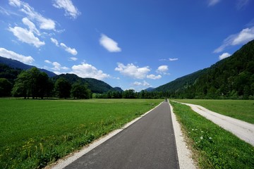 Fototapeta na wymiar Traumhafter Radweg in idyllischer Landschaft