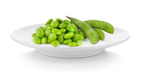 soy beans in plate on white background