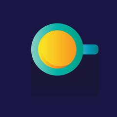 A cup of colorful coffee on blue background