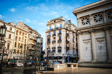 Fototapeta premium Bucharest, Romania - December 31, 2015: Part of architecture Academy of Music in Bucharest, Romania