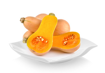 butternut squash in plate (beautiful shape) on white background