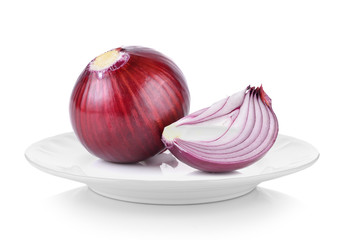 onion in white plate on white background