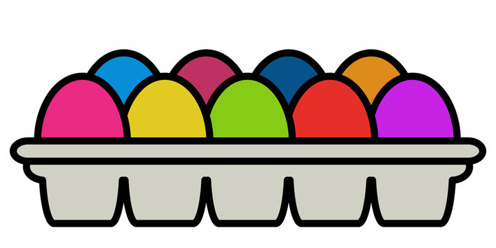 gz34 GrafikZeichnung - german: Eierkarton - Bunte Ostereier in einem Eierkarton - english: colorful easter eggs in cardboard box - flat icon - banner 2to1 xxl g5366
