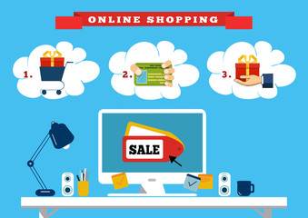 Vector concept of mobile marketing and online shopping