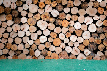 Pile of wood logs .
