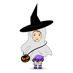 Cartoon Hand Drawn Vector Illustration of a Happy Halloween. Children. Trick or Treat. Halloween Costumes.