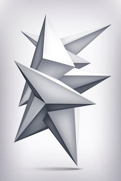 Volume geometric shape, 3d levitation crystal, creative low polygons object, vector design origami form