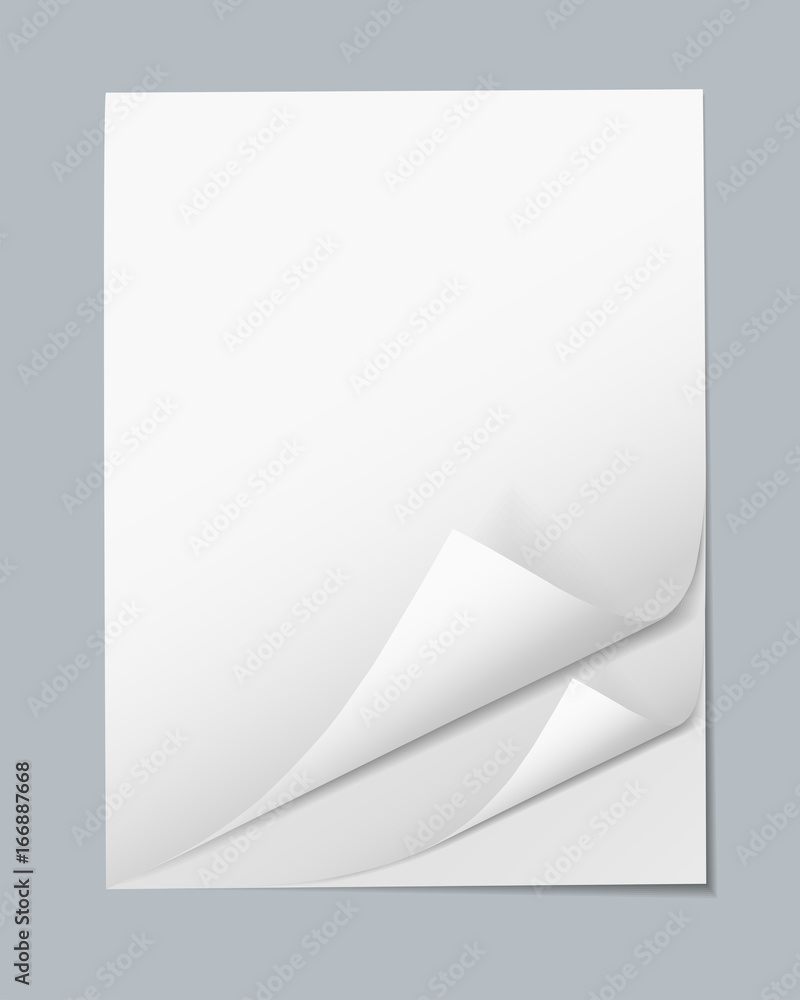 Poster vector realistic illustration of a workbook with sheets of paper with bent corners, isolated on back