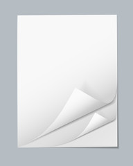 Vector realistic illustration of a workbook with sheets of paper with bent corners, isolated on background