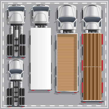 Set trucks. View from above. Vector illustration.
