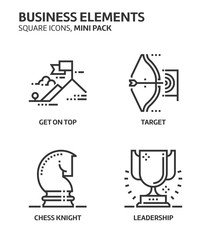 Business elements, square mini icon set.