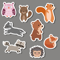 Obraz premium Forest animal stickers.