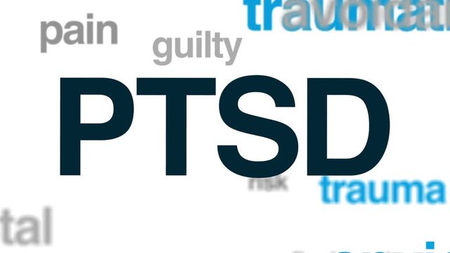 PTSD animated word cloud, text design animation.