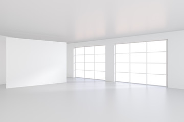 Naklejka na ściany i meble Empty white billboard in a big bright room. 3D rendering.