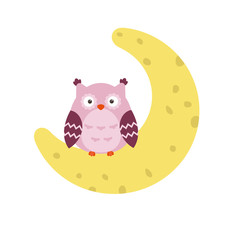 Cartoon owl sitting on the moon